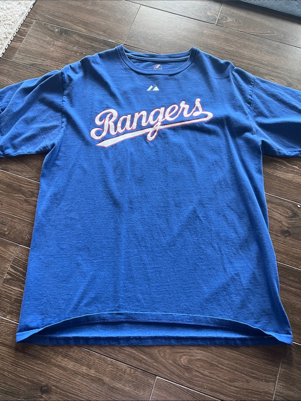 Majestic Rangers Script Logo Tee in Royal Blue